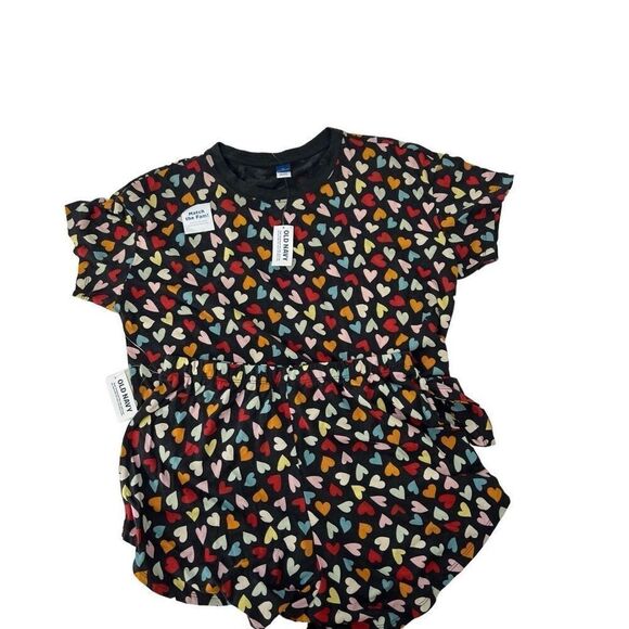 Old‎ Navy Gray Multicolor Hearts Short Sleeve Shorts Pajamas Set XS Women’s NWT - Picture 1 of 7